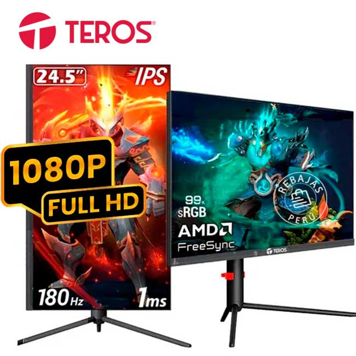 TEROS - Monitor Plano Gaming TEROS TE-2474G 25 FHD IPS 180Hz 1ms HDMI DP