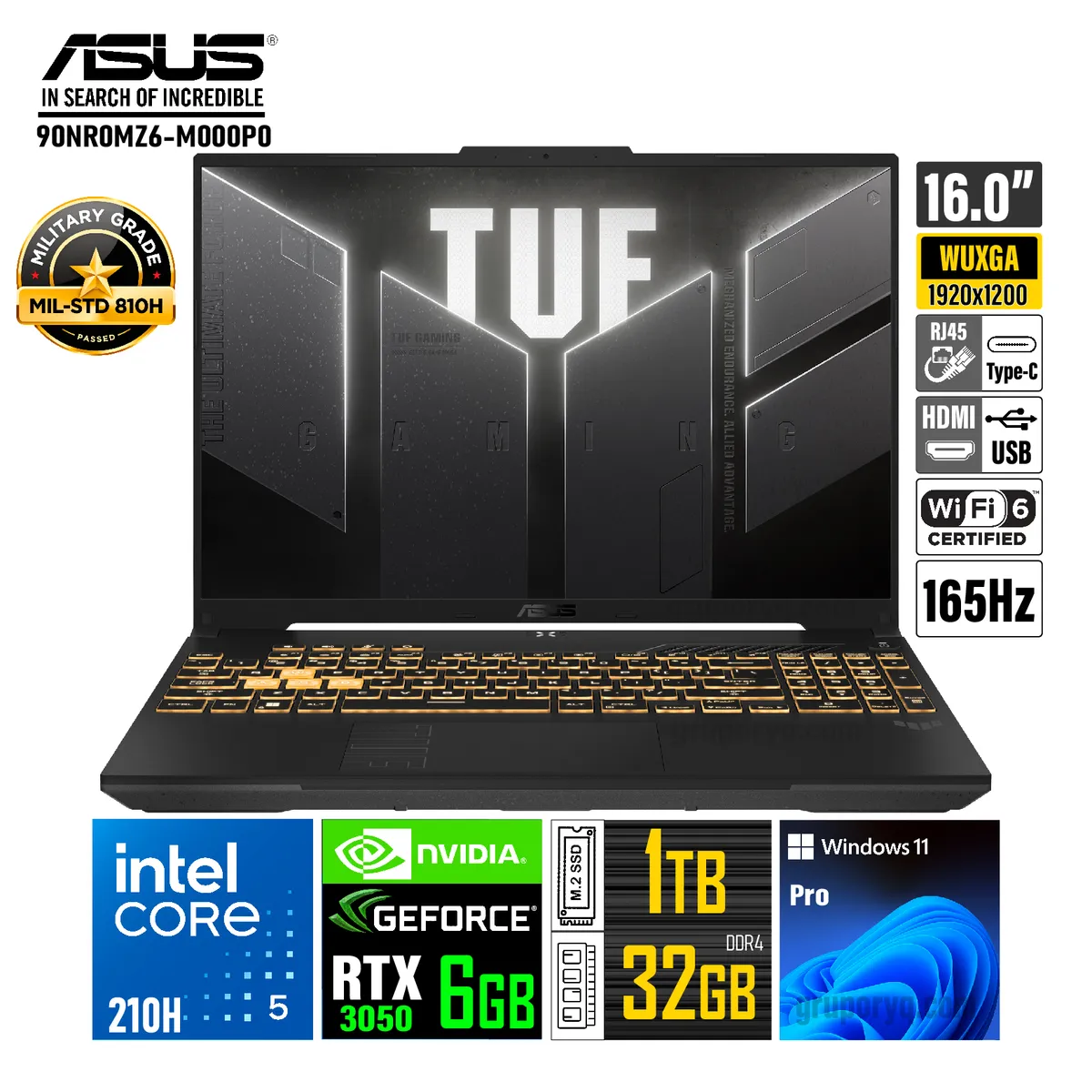 ASUS - Laptop ASUS TUF GAMING F16 FX607VJ-RL016 I5-210H RAM 32GB SSD 1TB 16" WUXGA RTX 3050 6GB