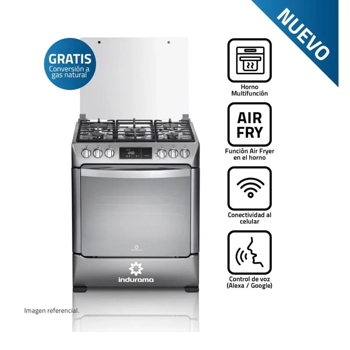 INDURAMA - Cocina Indurama Smart CPI-3595C 30 Pulgadas 5 Hornillas Croma