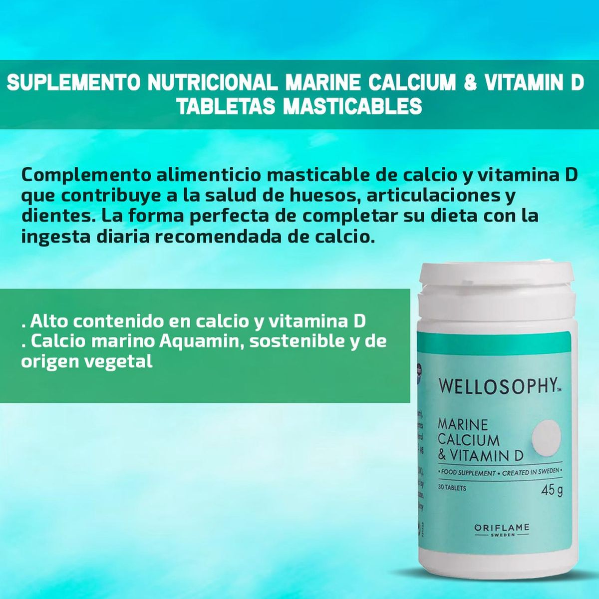 ORIFLAME - Calcio Marino & Vitamina D 30 Tabletas Wellosophy