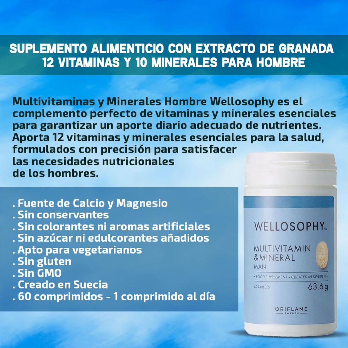 ORIFLAME - Multivitamínico Extracto Granada Hombre 60 Tabletas Wellosophy