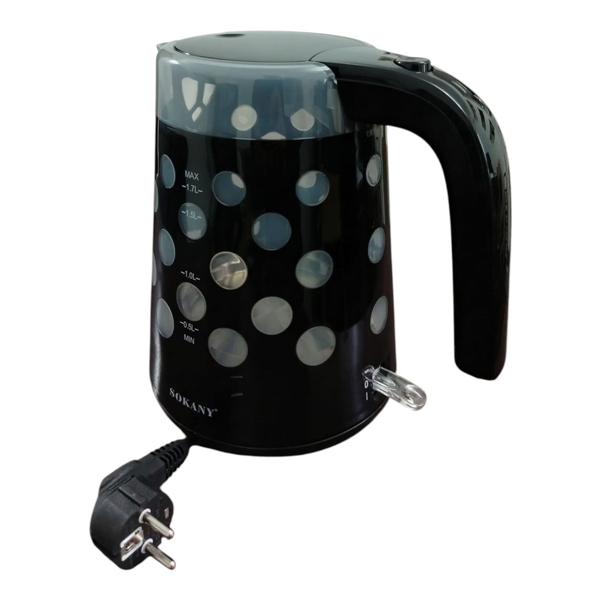 SOKANY - Hervidor Negro 1850W  Elegante con Ventanitas y Apagado Automático