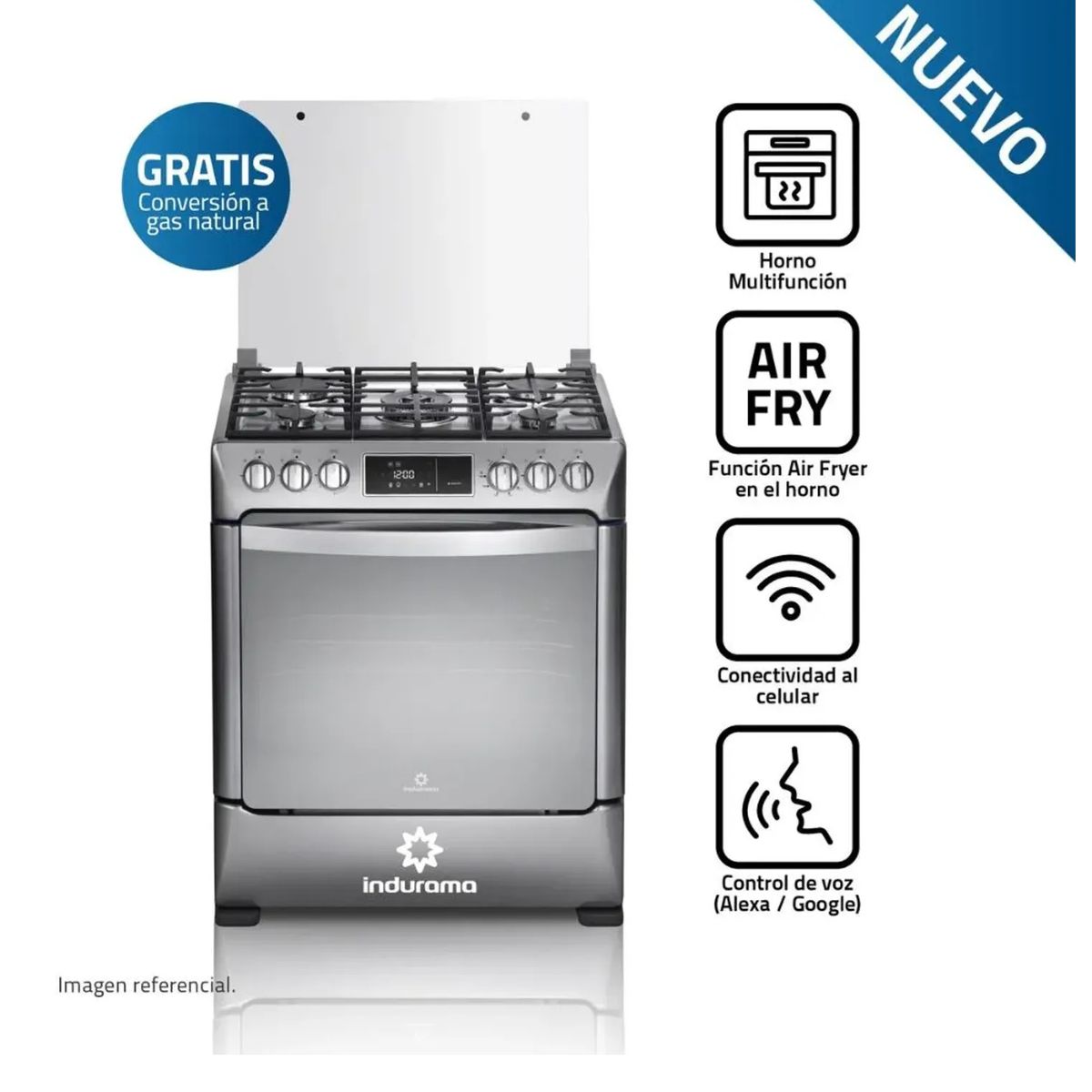 INDURAMA - Cocina Indurama Smart CPI-3595C 30 Pulgadas 5 Hornillas Croma