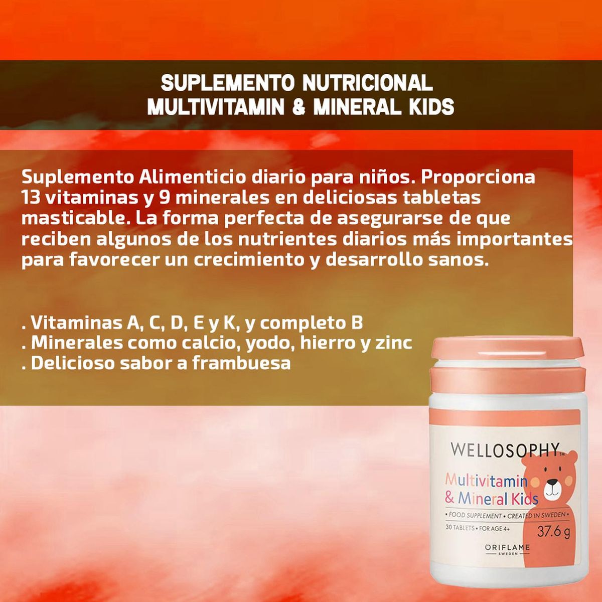 ORIFLAME - Multivitamínico Niño 30 Tabletas Masticables Wellosophy