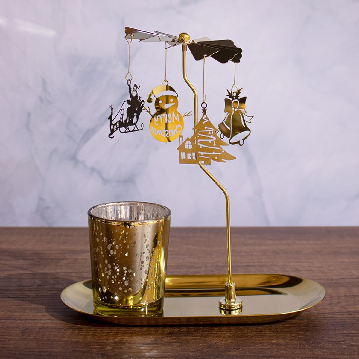 PANORAMA HOGAR - Candelabro Giratorio Decorativo con Base Oval y Portavela 18CM