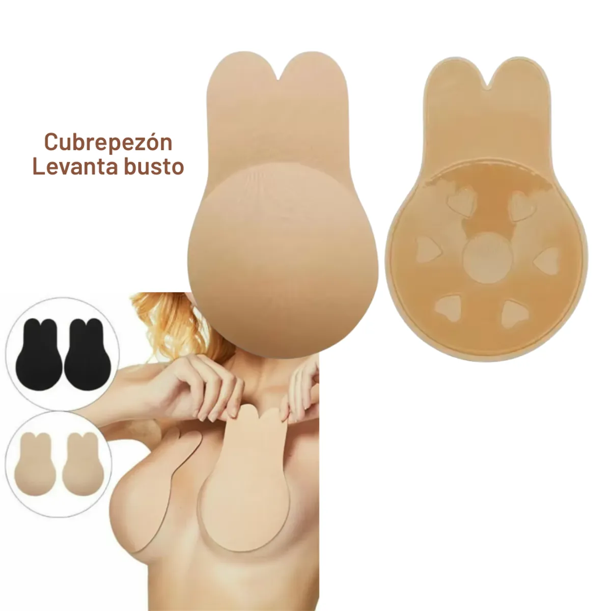 GENERICO - Cubre pezones adhesivos reutilizables Beige y Negro LXL
