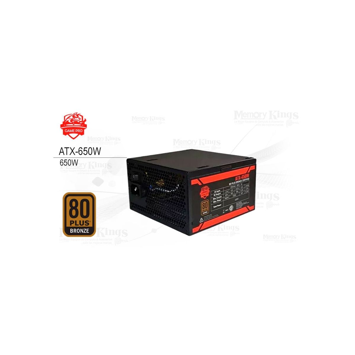 GENERICO - Fuente de Poder Game Pro 650W 80 Plus Bronze - Eficiencia Energética