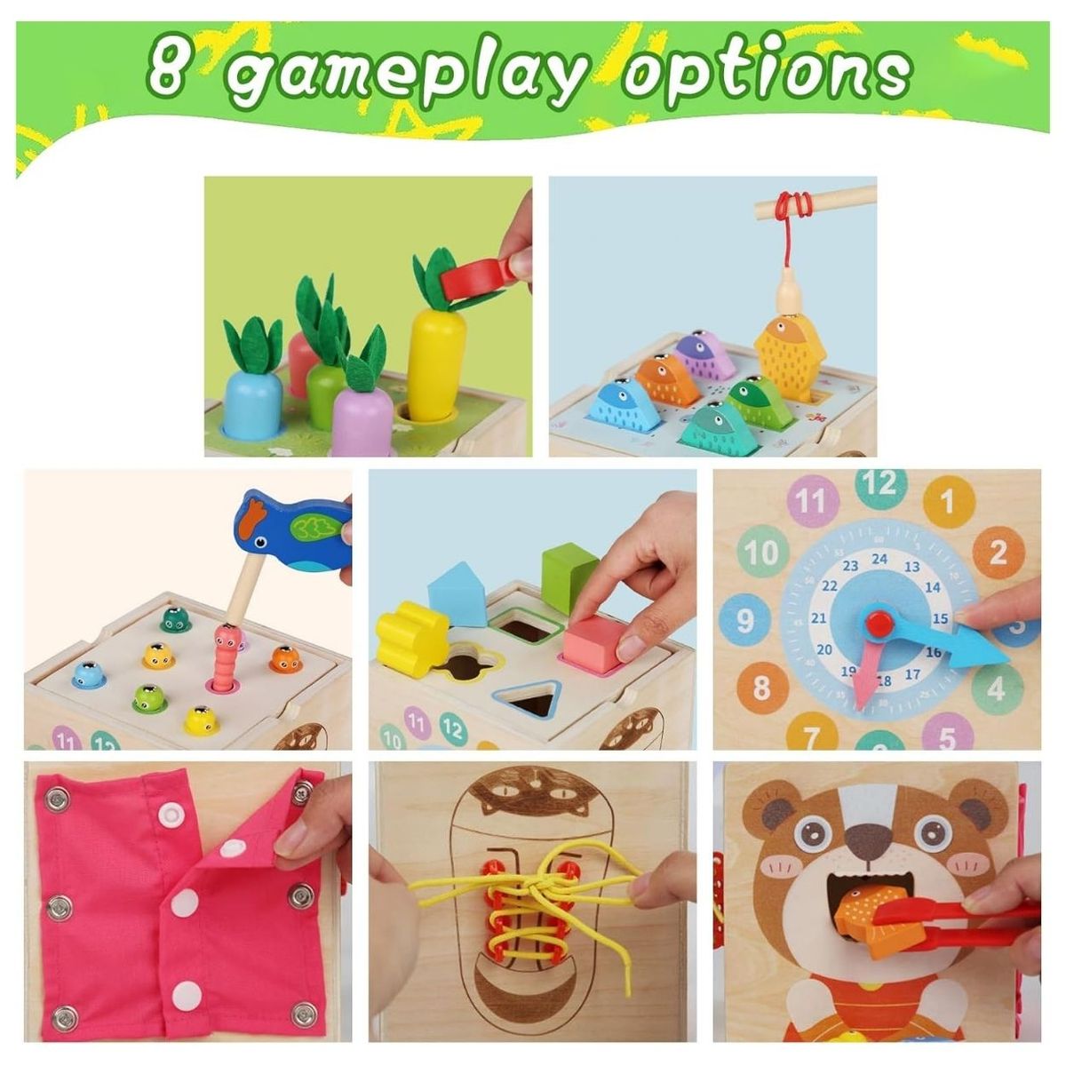 GENERICO - Cubo Montessori de Madera Osito - Juego Sensorial