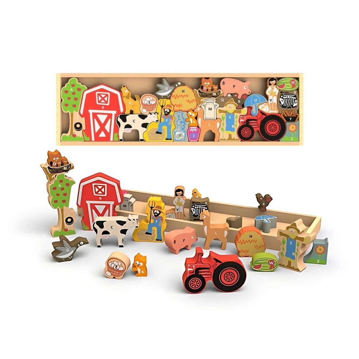 GENERICO - Rompecabezas Educativo Granja de Madera con Alfabeto