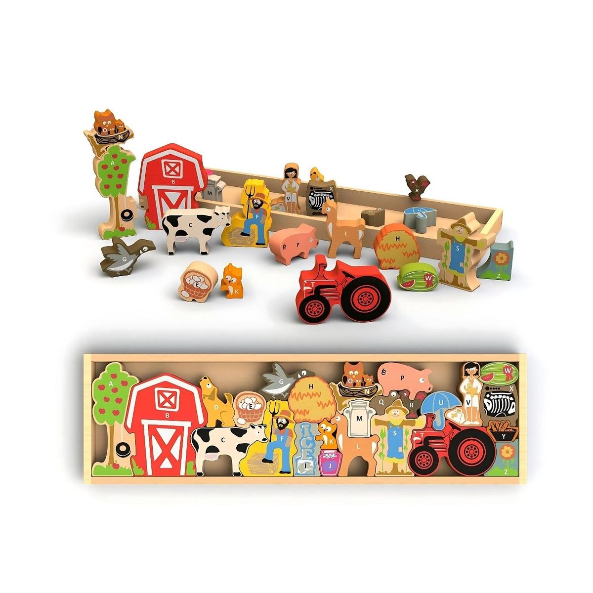 GENERICO - Rompecabezas Didáctico Granja de Madera con ABC