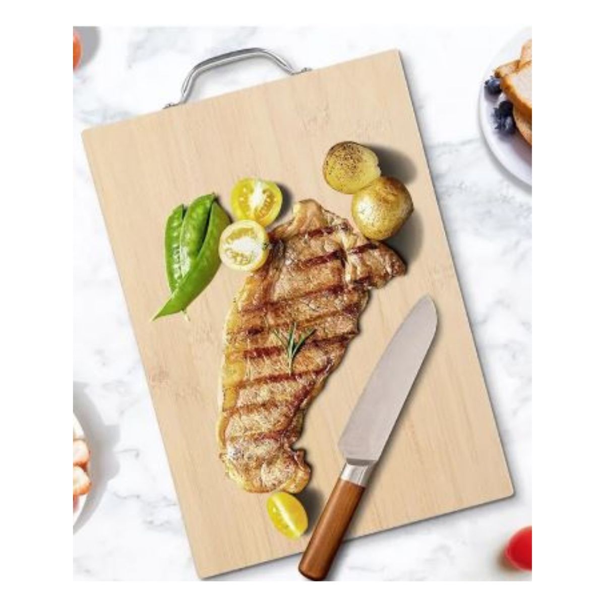 GENERICO - Tabla de Picar Cocina Bambú con Asa de Acero