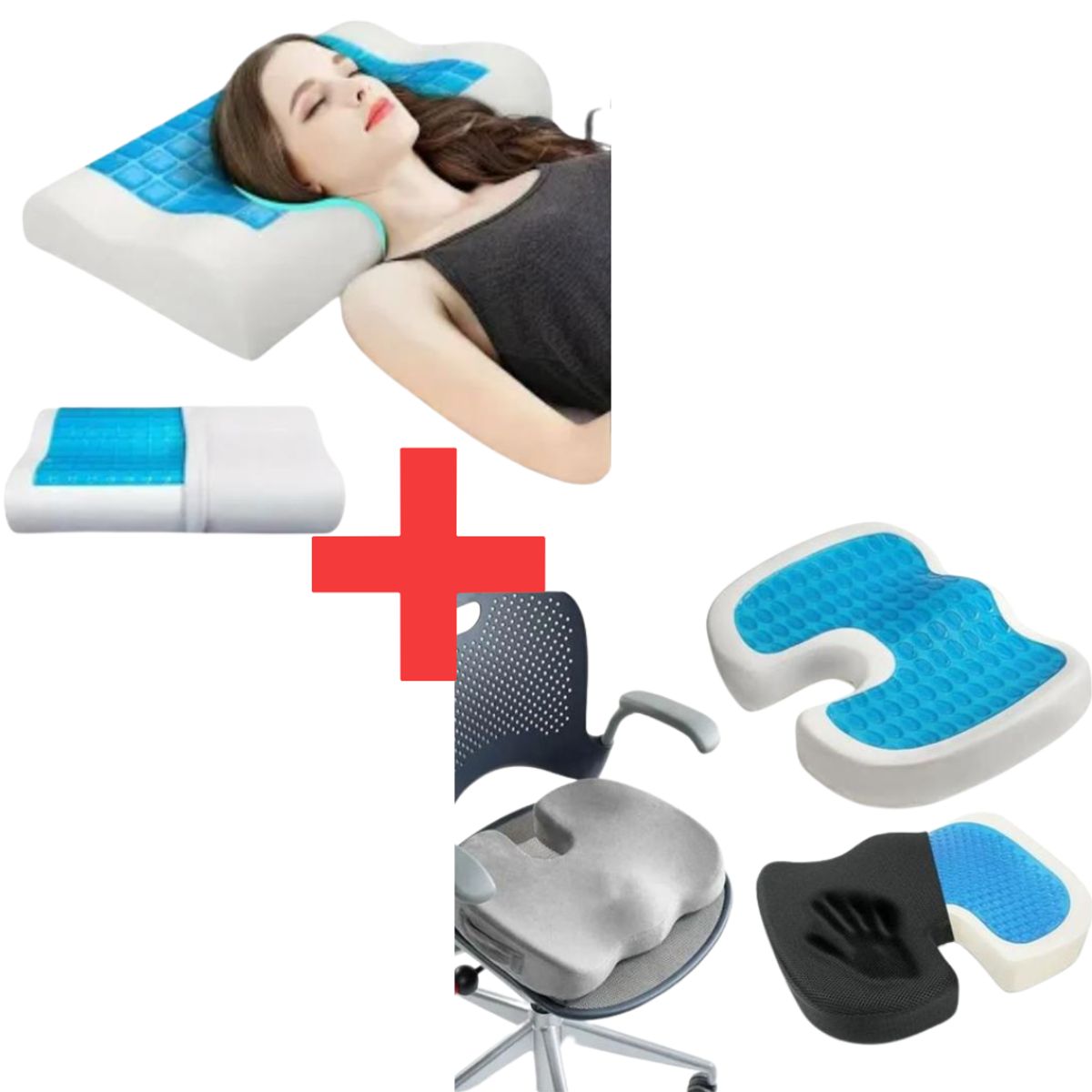 GENERICO - Combo Almohada Viscoelástica de Gel + Cojín de Gel Viscoelástico