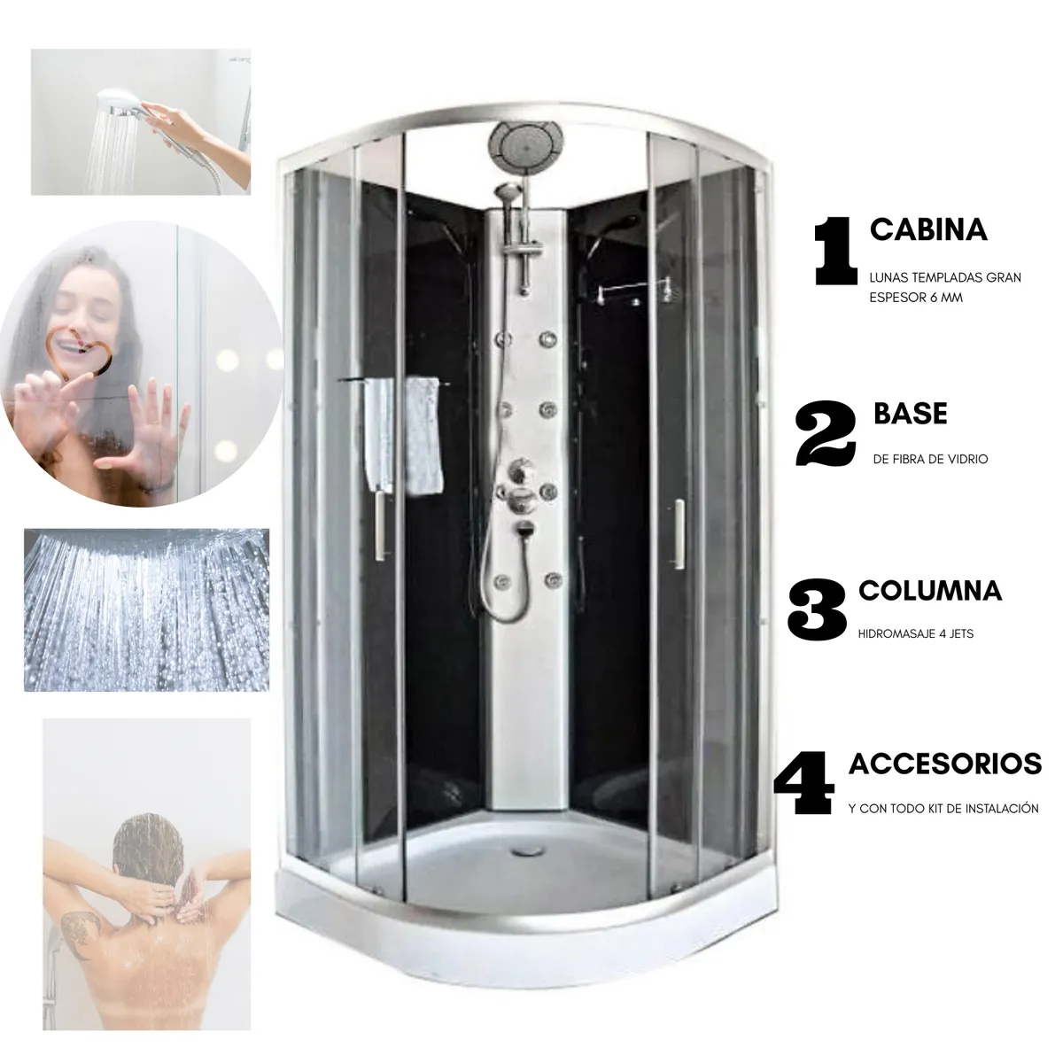 GENERICO - Cabina de Ducha de Lujo Completa Circular con Hidromasaje  Vidrio Templado