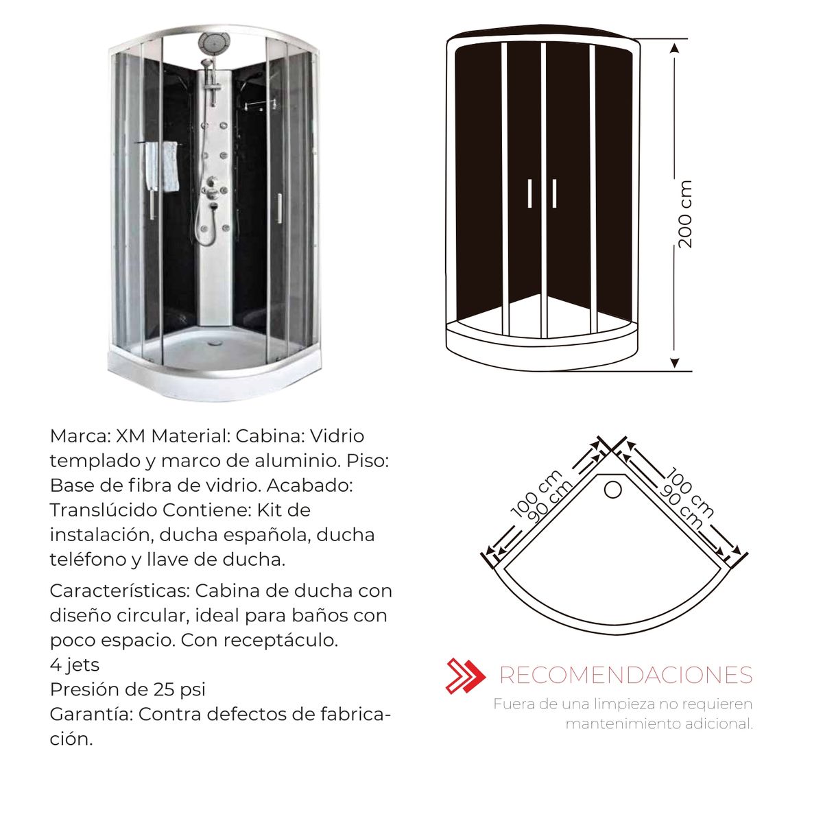 GENERICO - Cabina de Ducha de Lujo Completa Circular con Hidromasaje  Vidrio Templado