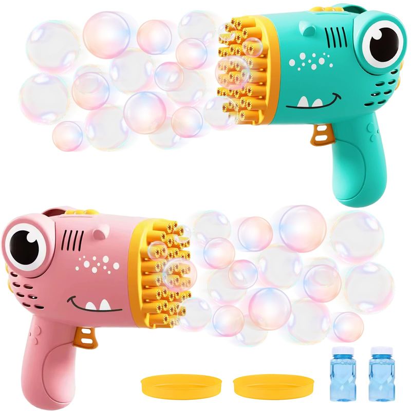 PISTOLA DE BURBUJAS NIÑAS LUCES JUGUETE INFANTIL 69 AGUJEROS