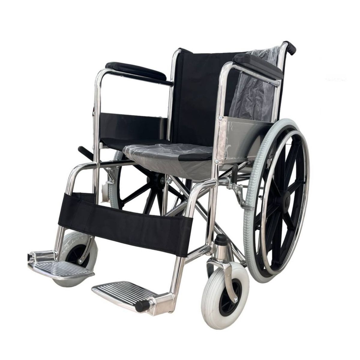 GENERICO - SILLA DE RUEDAS STANDAR  ACERO CROMADO - LLANTAS DE GOMA TODO TERRENO