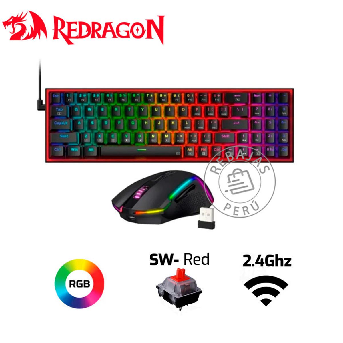 REDRAGON - Combo Redragon 2 en 1 Teclado Mecánico Pollux + Mouse Trident RGB