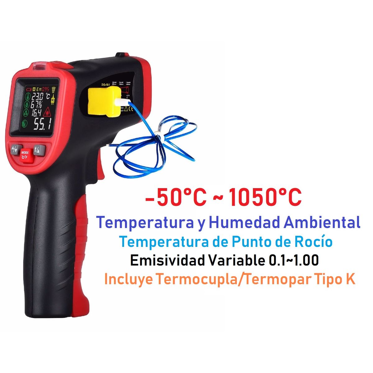 OEM - Pirómetro Termómetro Infrarrojo Ambiental Termopar - WINTACT WT323E