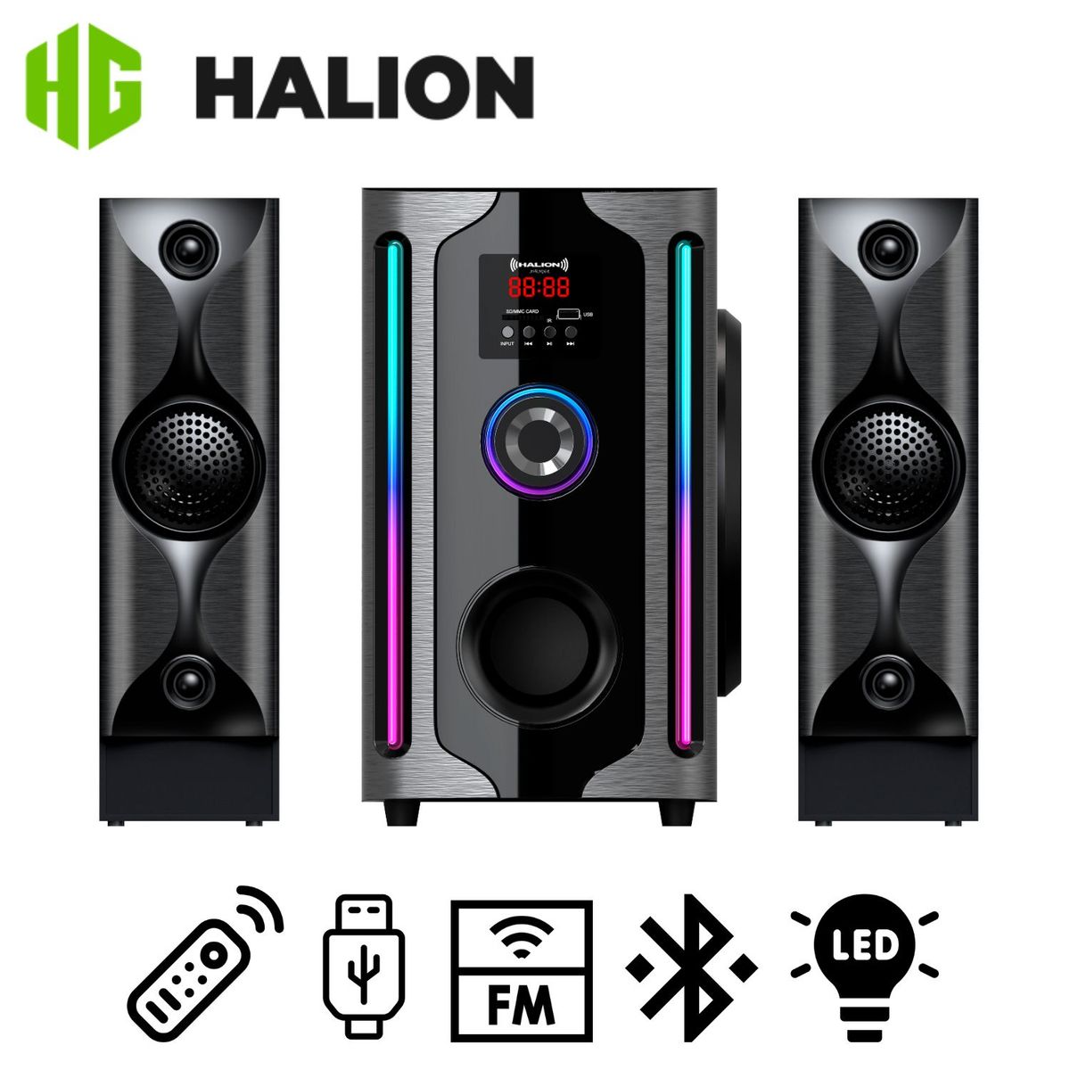 HALION - Parlante Halion HA-F84 Avenger 2.1 Bluetooth Subwoofer 8" y Luces RGB