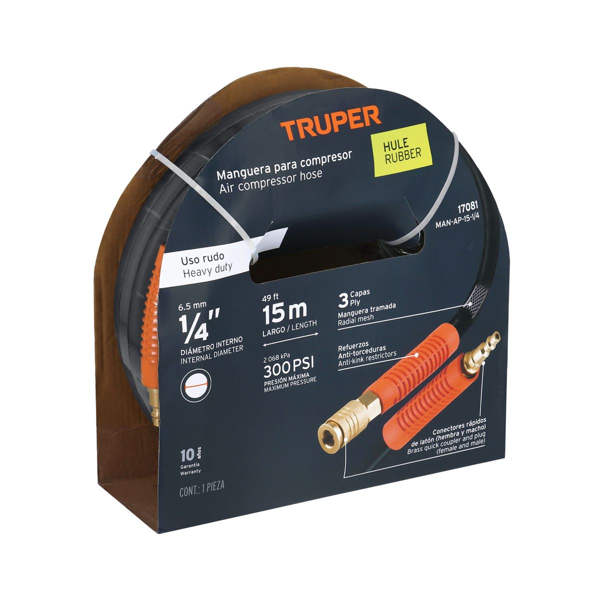 TRUPER - Manguera de hule para compresora 1/4' 15 metros Truper