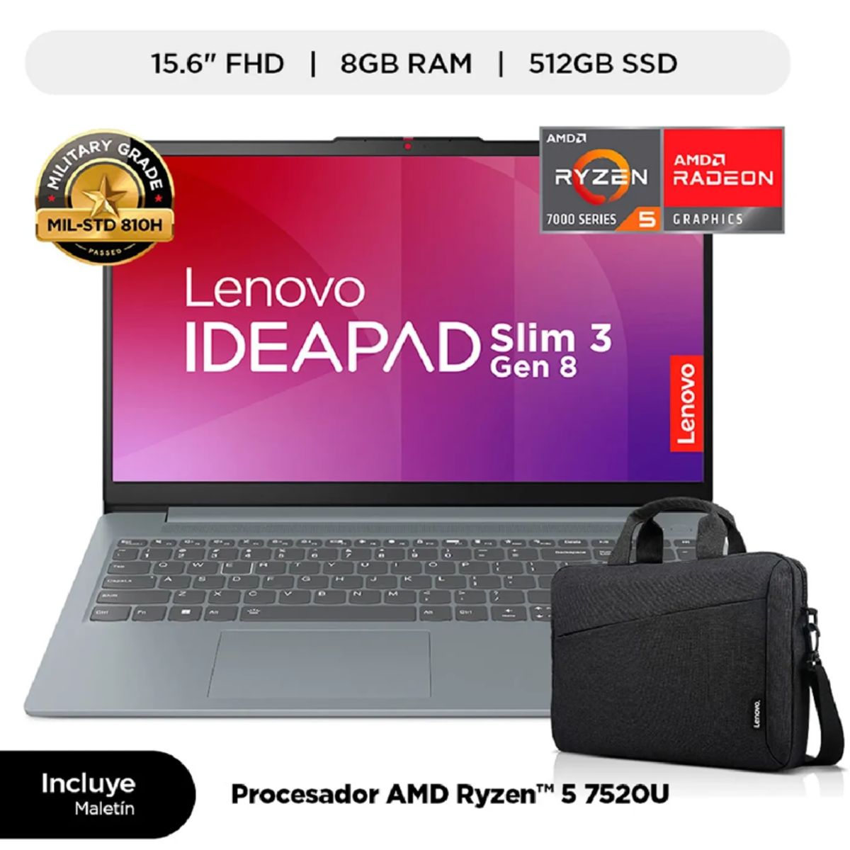 LG - Laptop Lenovo IdeaPad Slim 3 - AMD Ryzen 5 7520U 8GB RAM 512GB SSD 15.6" FHD