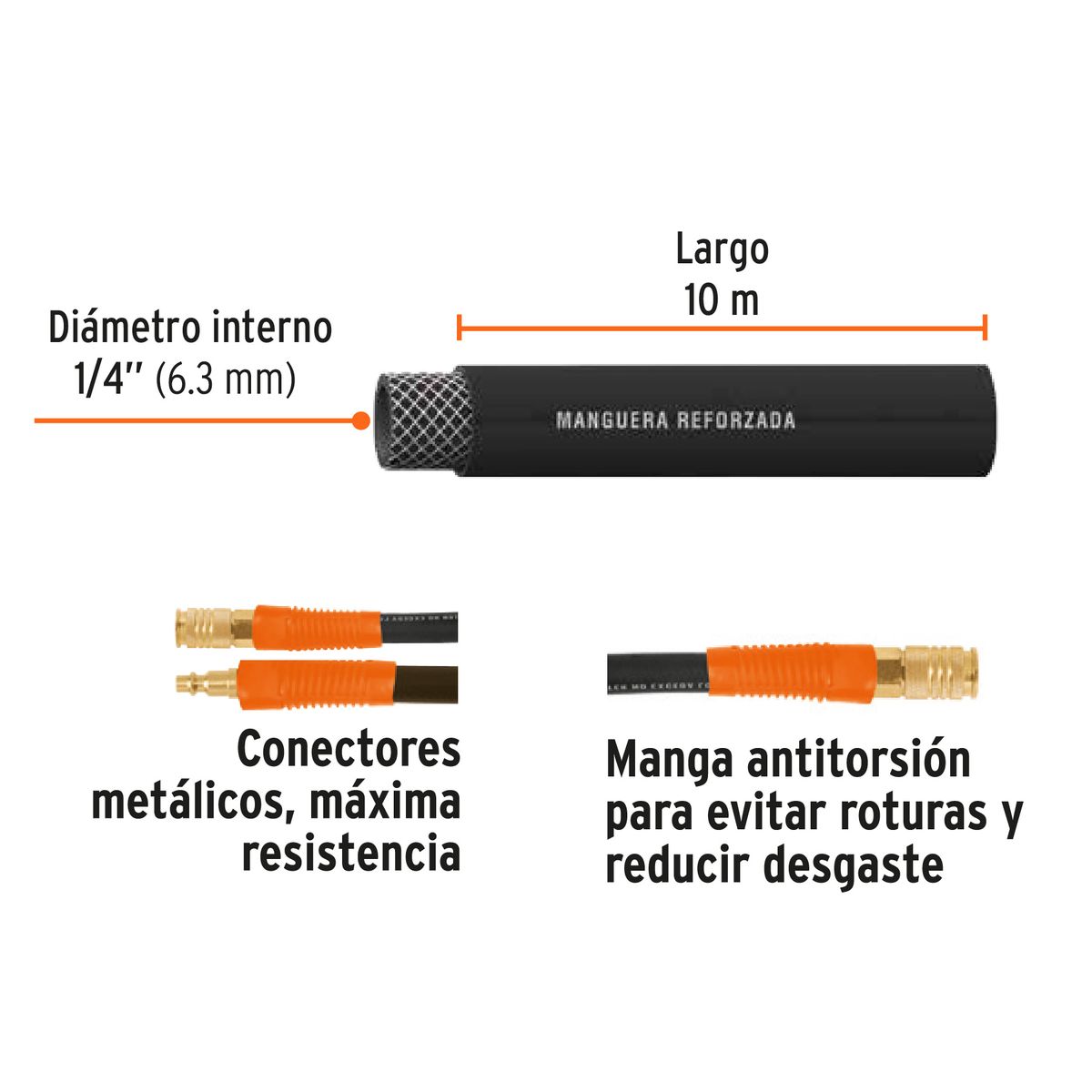TRUPER - Rollo de 10 m de manguera 1/4´´ de hule para compresora, Truper