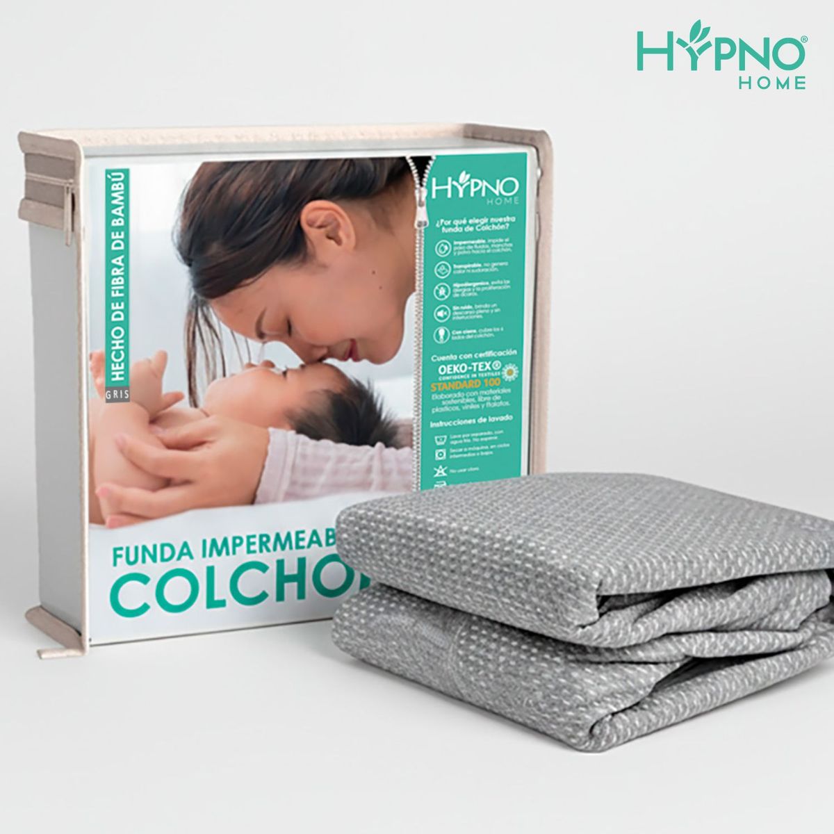 HYPNO HOME - Funda De Colchón Impermeable Hypno de Bambú Con Cierre - Gris
