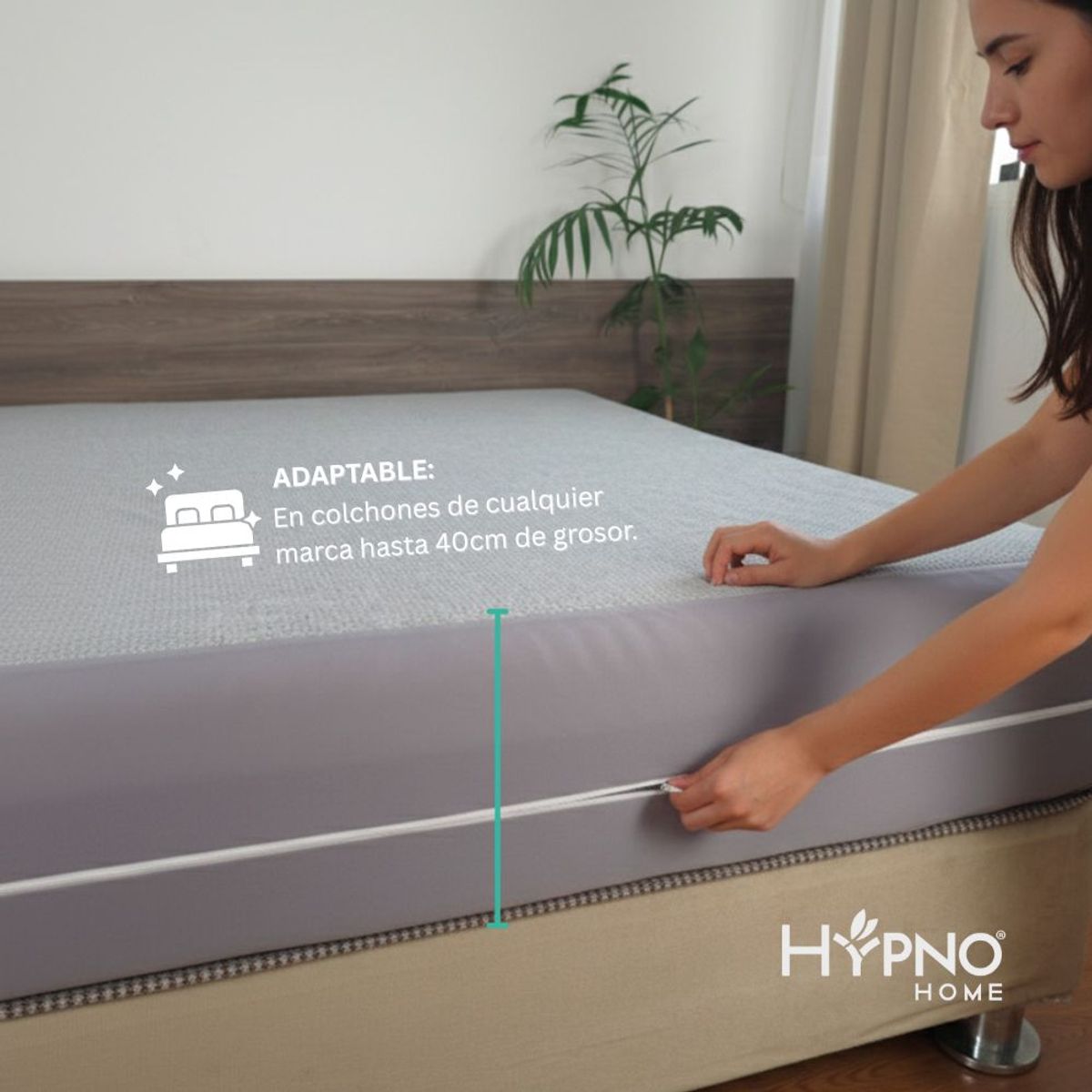 HYPNO HOME - Funda De Colchón Impermeable Hypno de Bambú Con Cierre - Gris