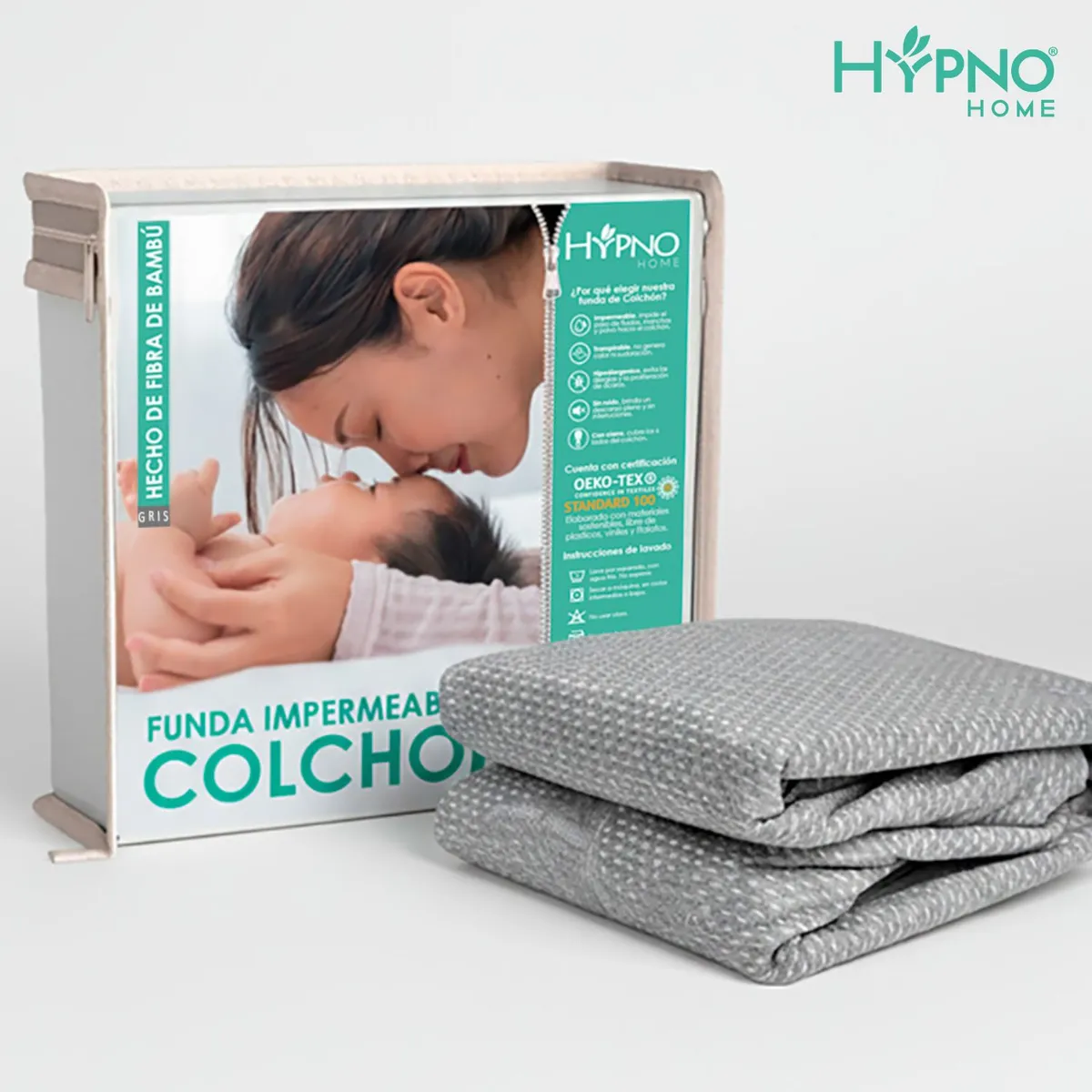 HYPNO HOME - Funda De Colchón Impermeable Hypno de Bambú Con Cierre - Gris