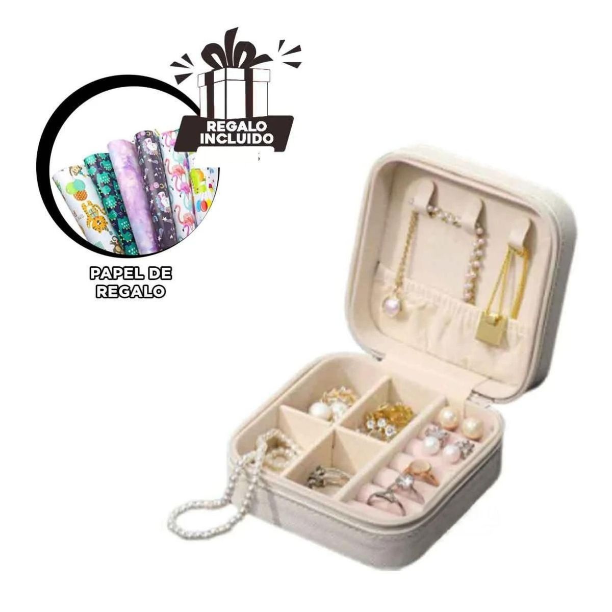 RYBIU IMPORT - Mini Organizador de Joyas en Color Blanco Y+Papel de Regalo