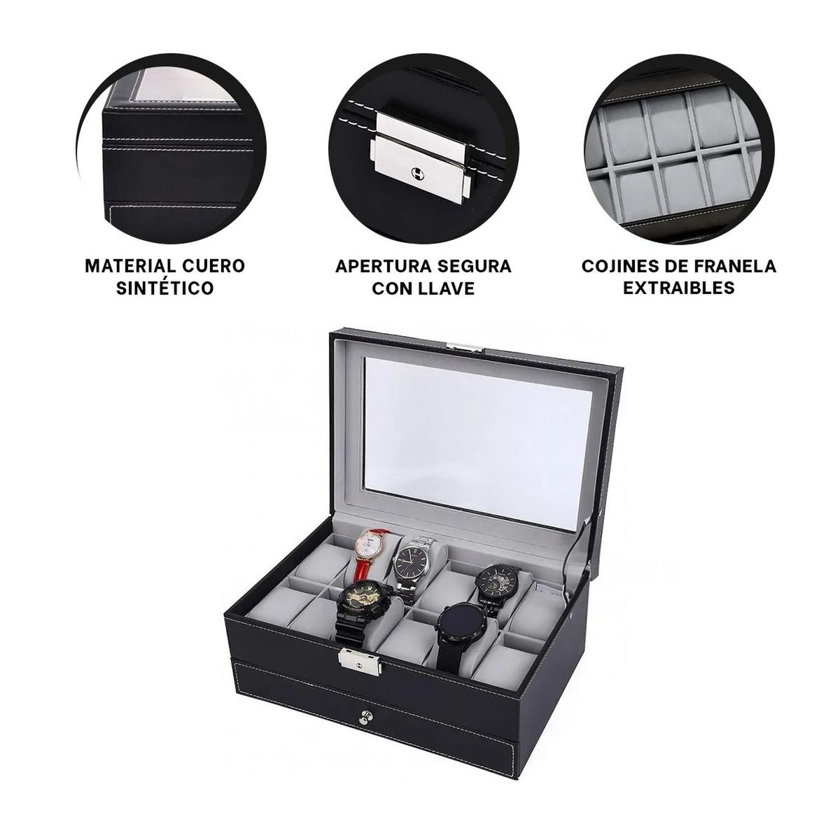 RYBIU IMPORT - Pack4 Caja Versatil para Guardar Relojes en Negro