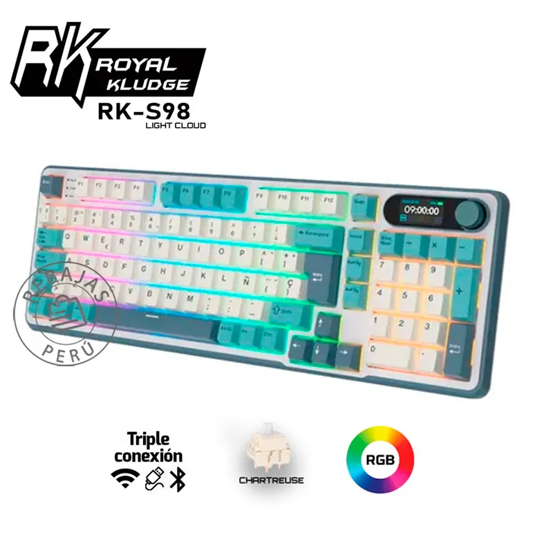 ROYAL KLUDGE - Teclado Mecánico RK S98 Inalámbrico RGB 96% Chartreuse Switch