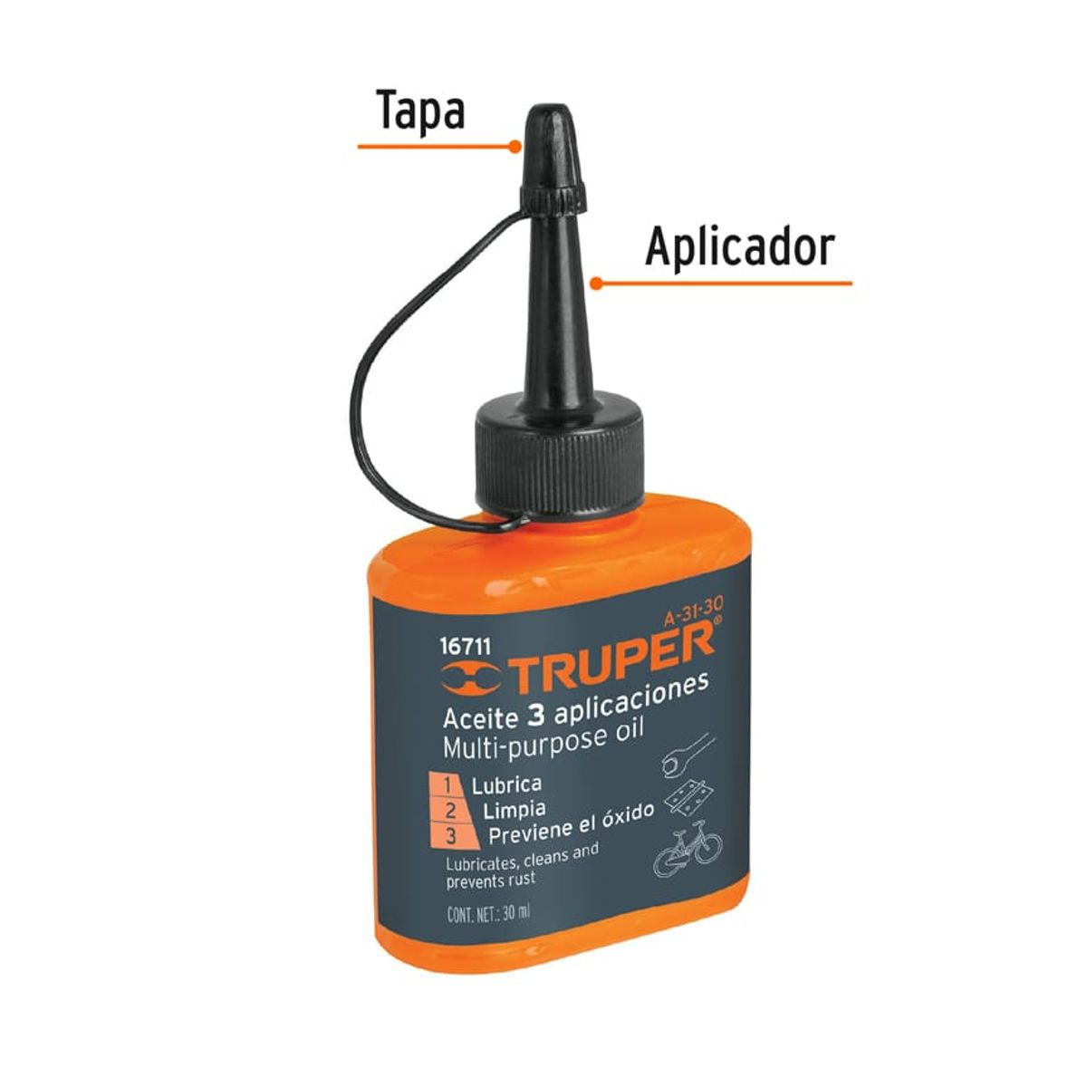 Truper - Aceite multiusos de 30 ml 1Oz Truper
