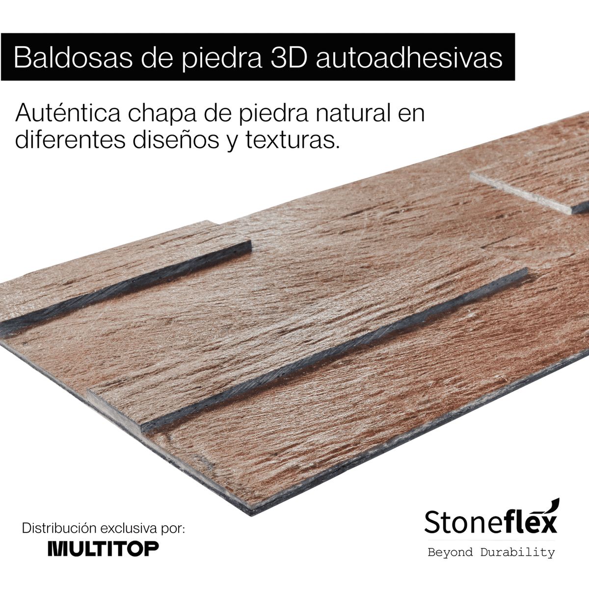 MULTITOP - BALDOSAS DE PIEDRA 3D AUTOADHESIVAS 59X15 CM AUBURN