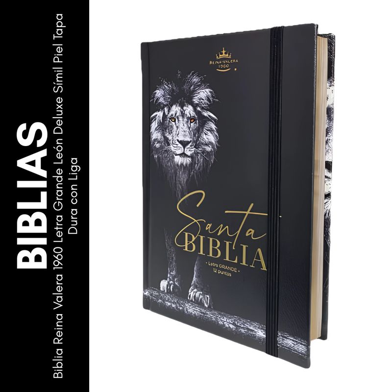 GENERICO - Biblia Reina Valera 1960 Letra Grande León Deluxe Símil Piel Tapa Dura con Liga
