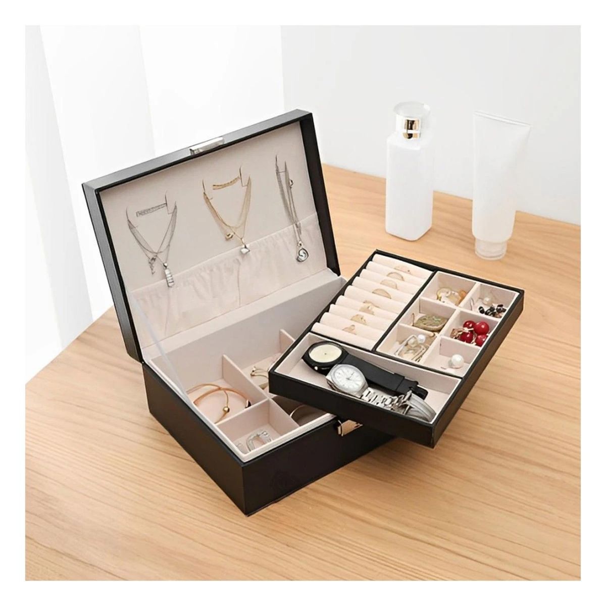 RYBIU IMPORT - Pack4 Estuche con Espacios Divididos Negro Y+Regalo Stickers