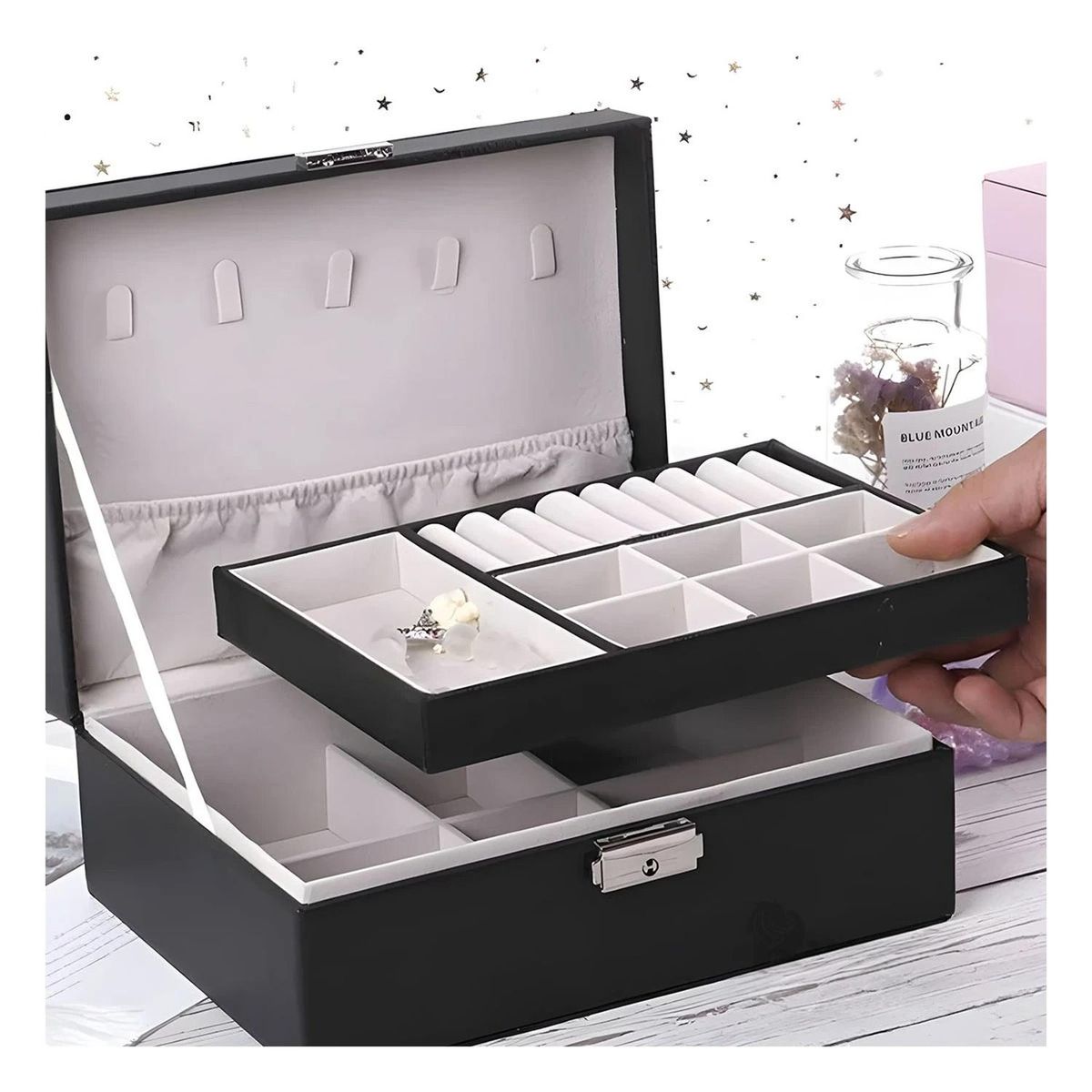 RYBIU IMPORT - Pack4 Estuche Elegante para Joyeria Negro Y+Papel de Regalo