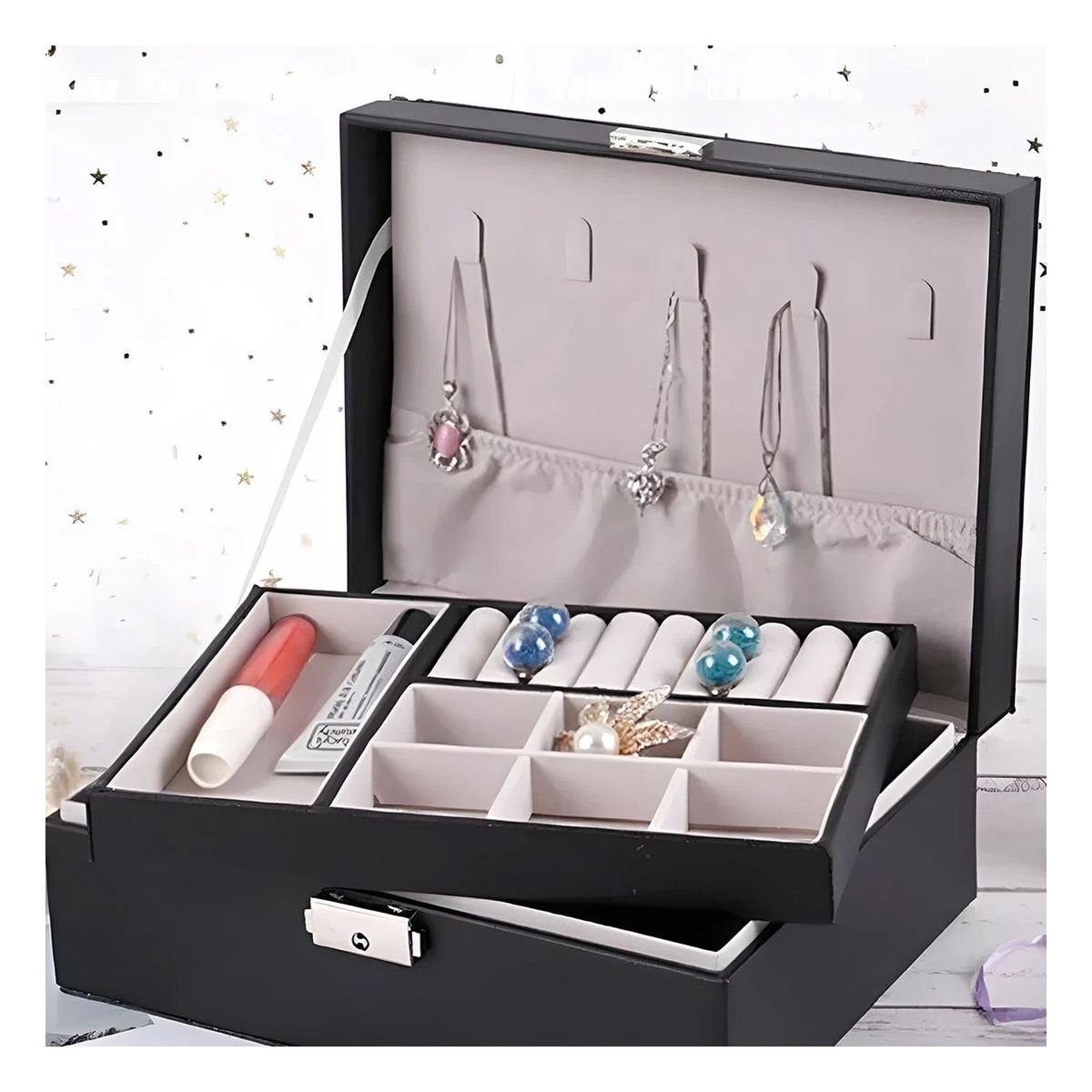 RYBIU IMPORT - Pack4 Estuche de Accesorios con Doble Capa en Color Negro