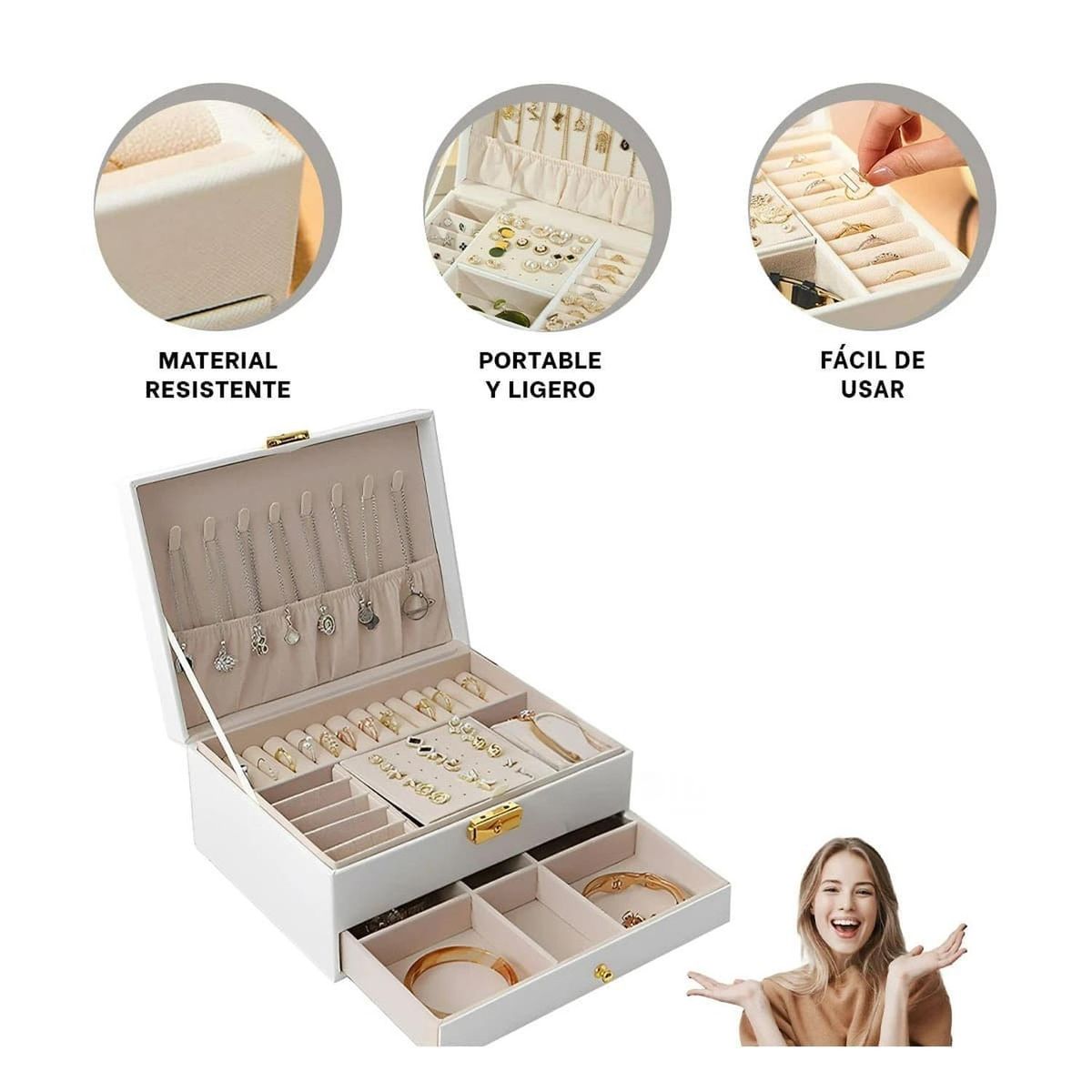 GENERICO - Joyero con Compartimentos con Llave en Color Blanco