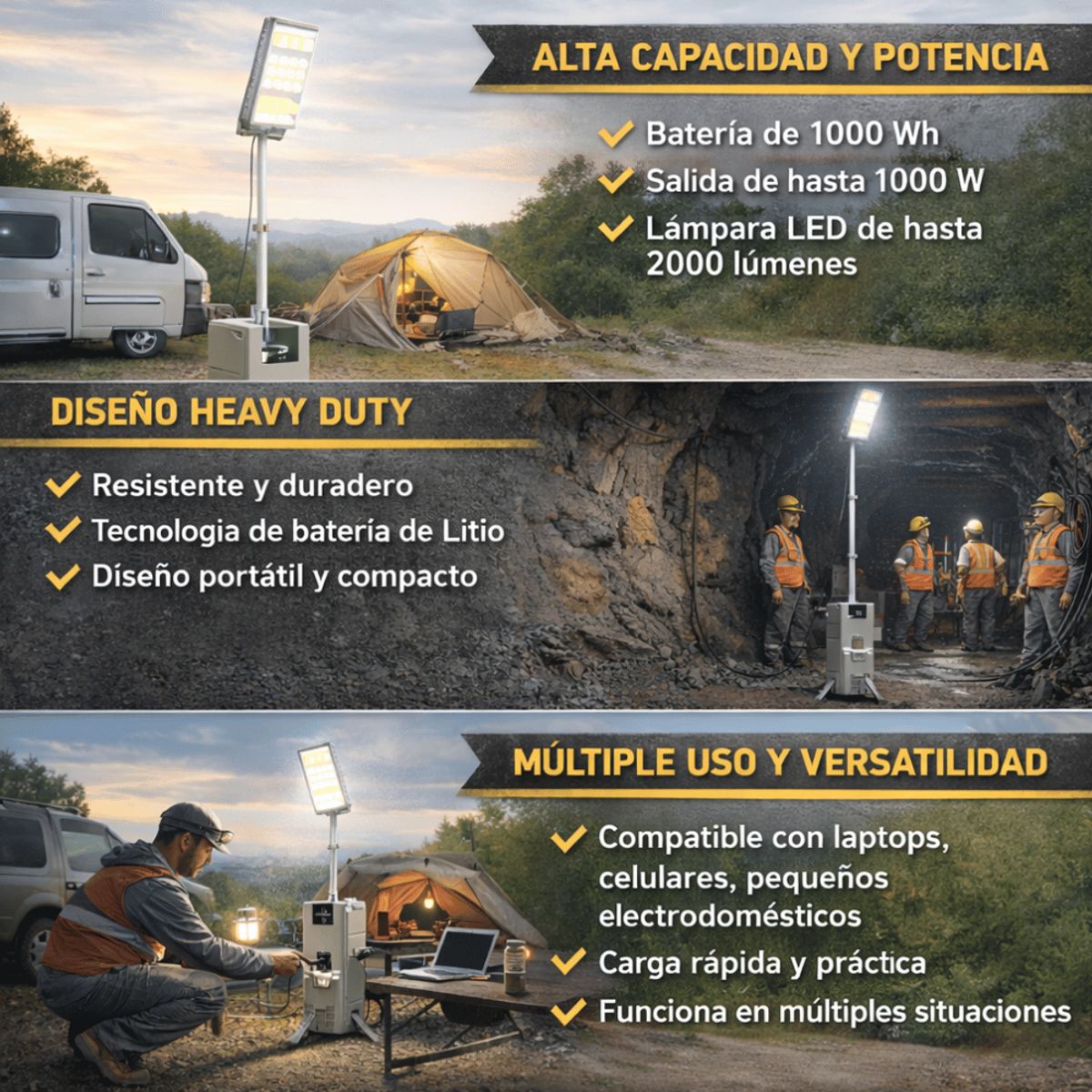 ALFANO - Estación de Energía Portátil ALFANO Incl Lampara 1000Wh salida hasta 1000W S10