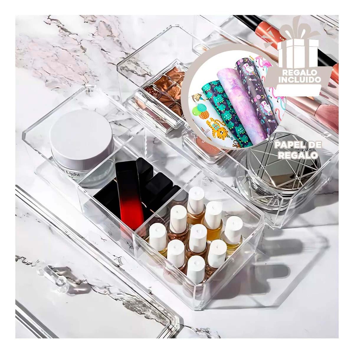 RYBIU IMPORT - Pack6 Organizador Multiuso con 2 Niveles Y+Papel de Regalo