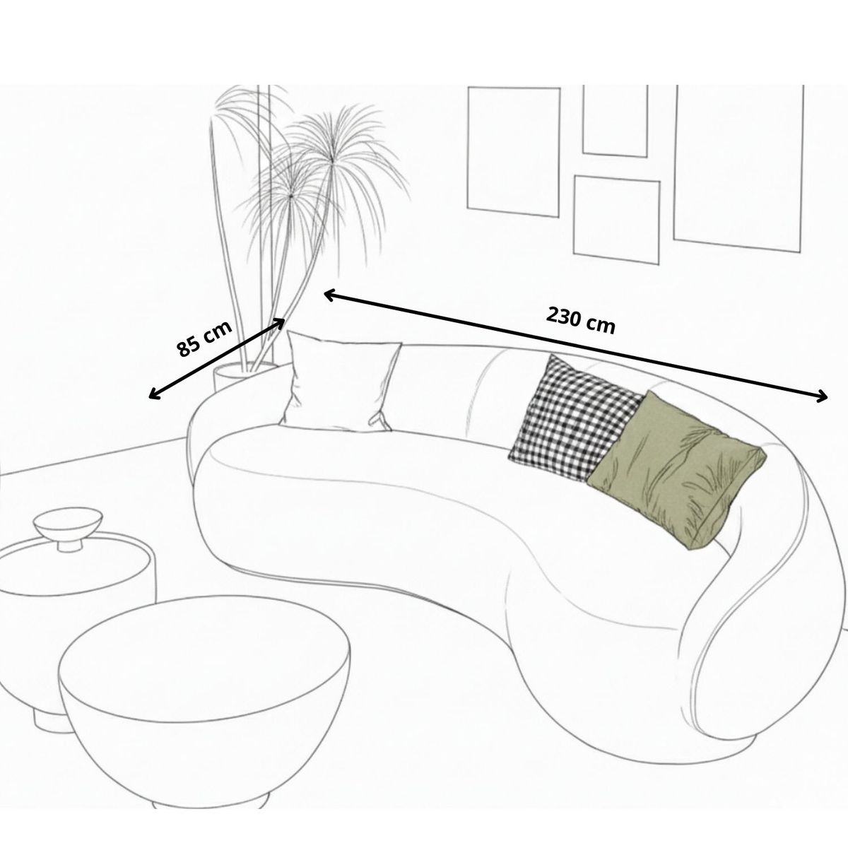 GENERICO - Sofá Curvo 230x85 cm Tela Chenille Antifluido Marfil