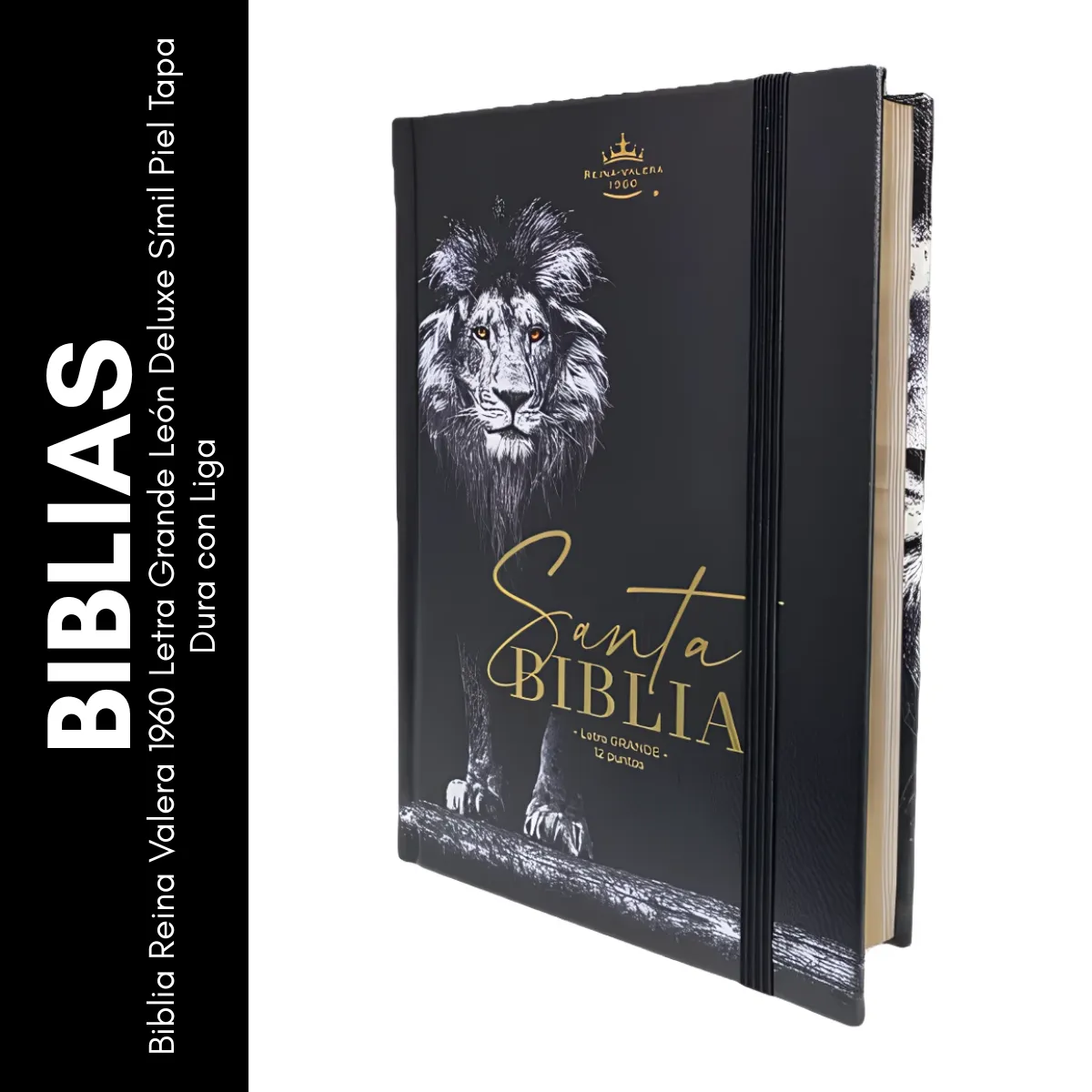 GENERICO - Biblia Reina Valera 1960 Letra Grande León Deluxe Símil Piel Tapa Dura con Liga