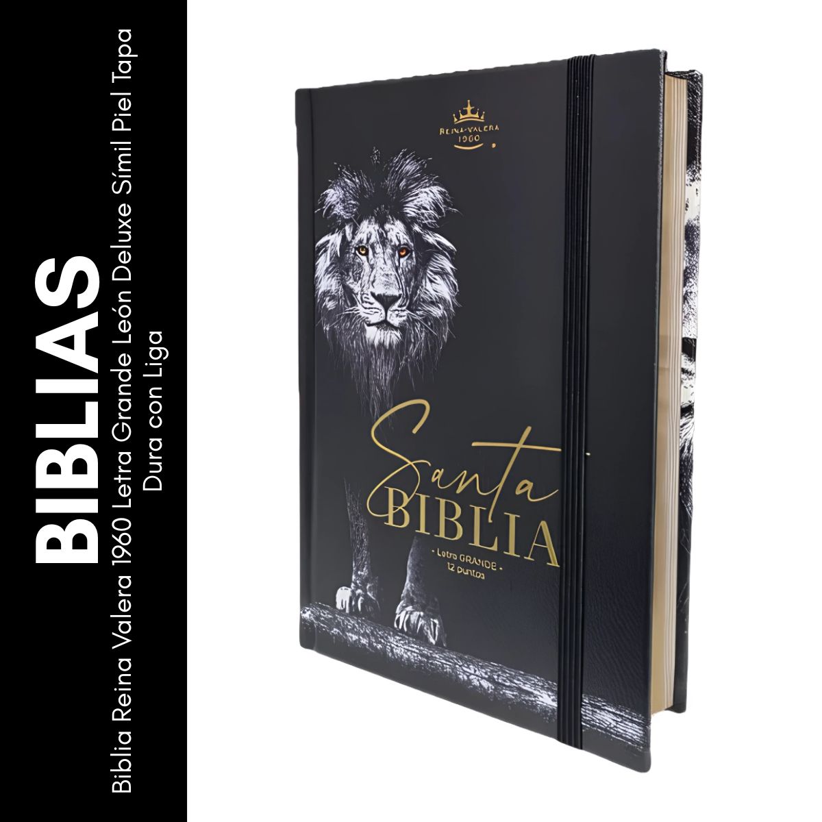GENERICO - Biblia Reina Valera 1960 Letra Grande León Deluxe Símil Piel Tapa Dura con Liga