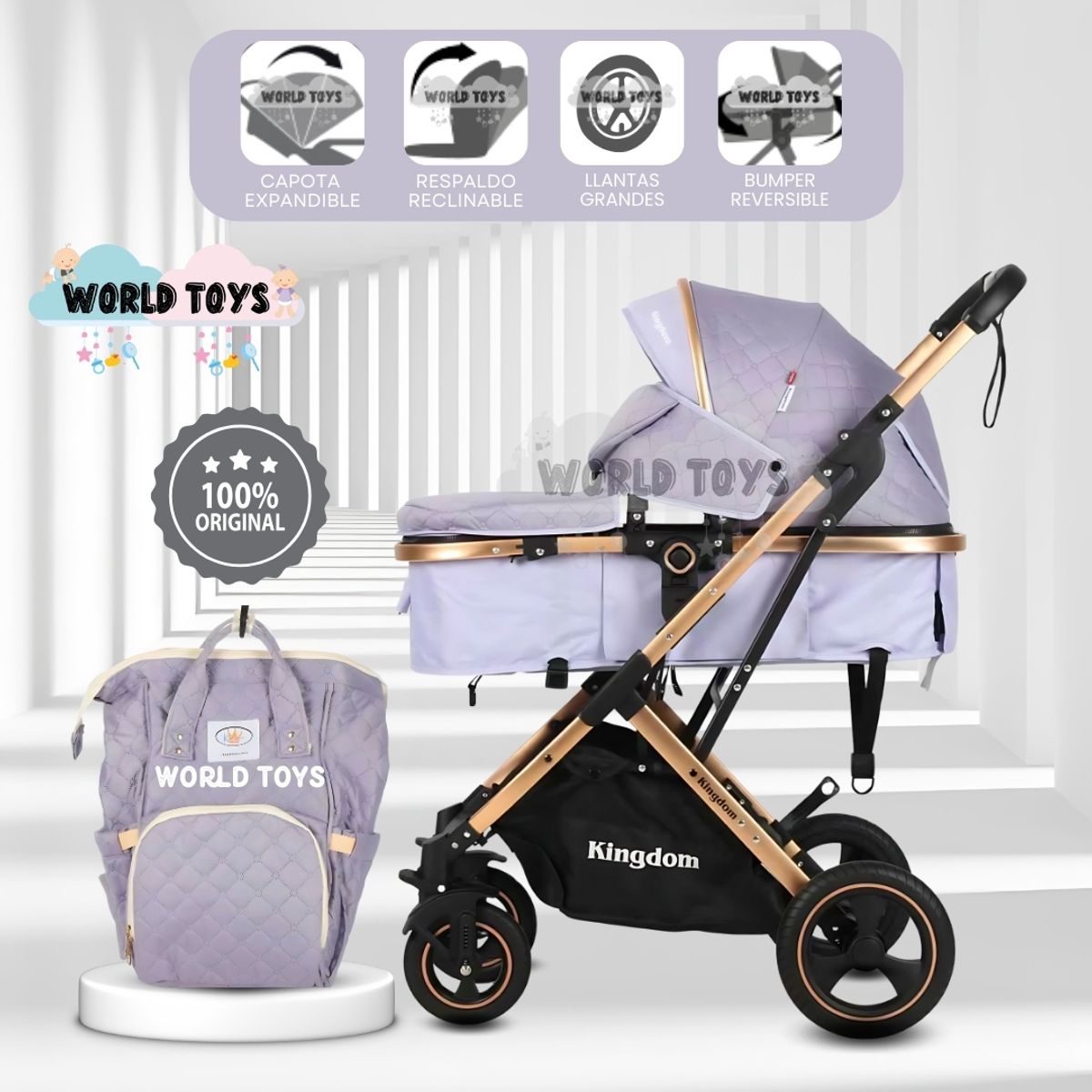 BABY - Coche Moisés Travel System «BARBARA» con Bolso Purple