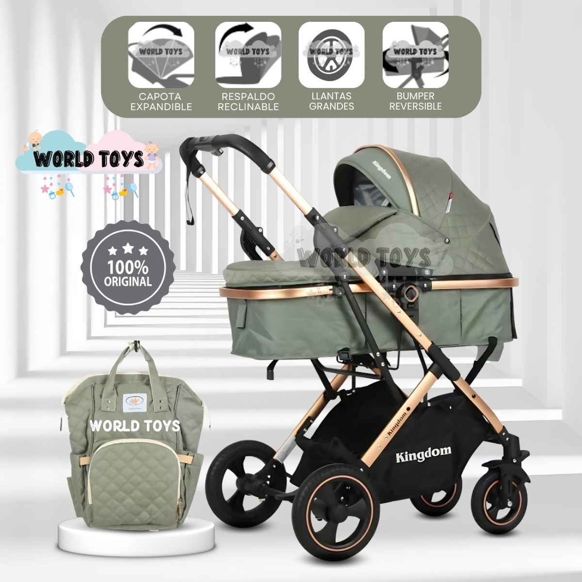 BABY - Coche Moisés Travel System «BARBARA» con Bolso Green