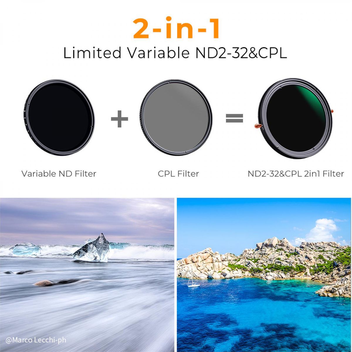 K&F CONCEPT - Filtro 2 en 1 CPL Polarizado+ND2-ND32 Variable Nano X K&F Concept 58mm