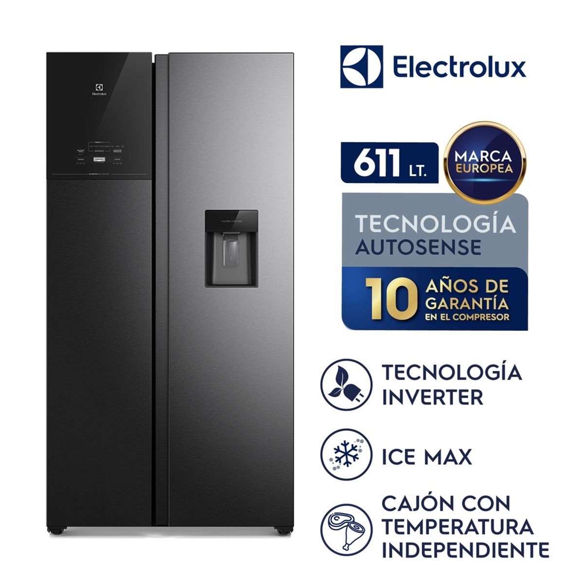 ELECTROLUX - Refrigeradora Electrolux Frost Free Inverter 611L AutoSense Side by Side Black ERS65F2P5BB