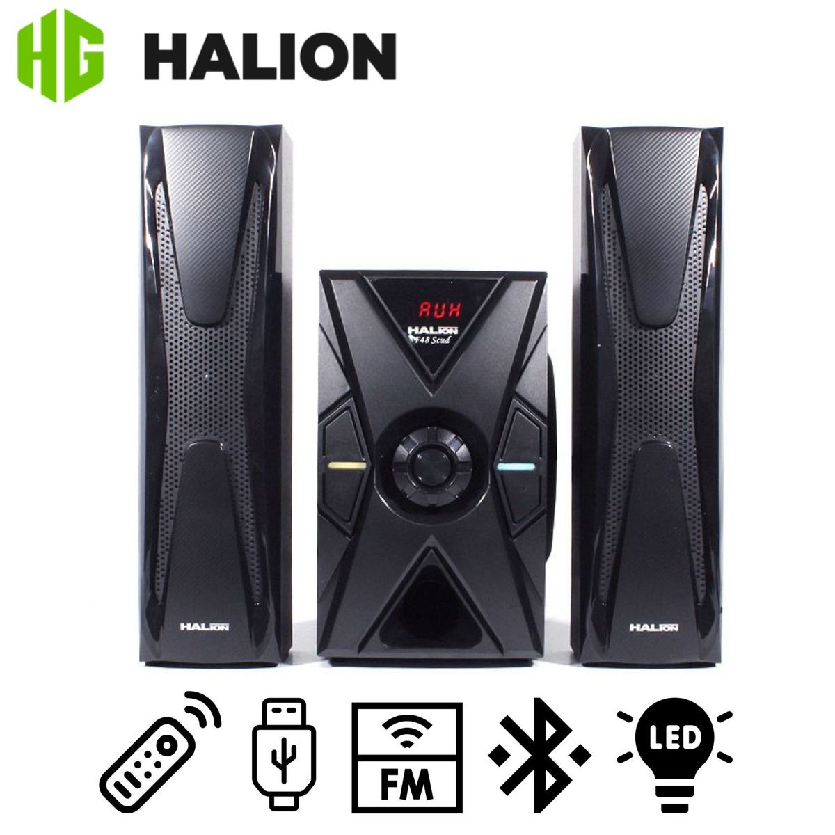 HALION - Parlante Halion HA-F48 Scud 2.1 Bluetooth Subwoofer 5.25″ y Luces LED