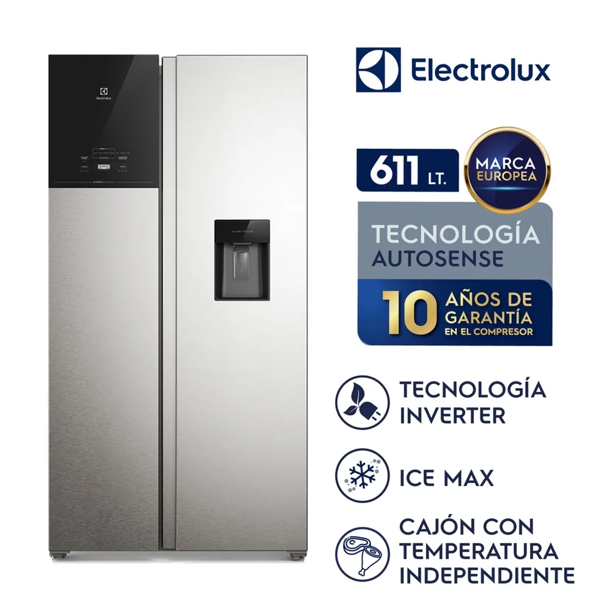 ELECTROLUX - Refrigeradora Electrolux Frost Free Inverter 611L AutoSense Side by Side Inox Look ERS65F2P5BI